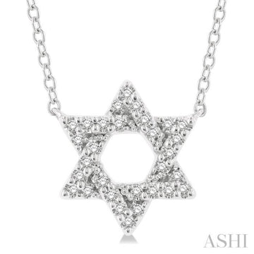 1/10 Ctw Petite Star of David Round Cut Diamond Fashion Pendant With Chain in 10K White Gold